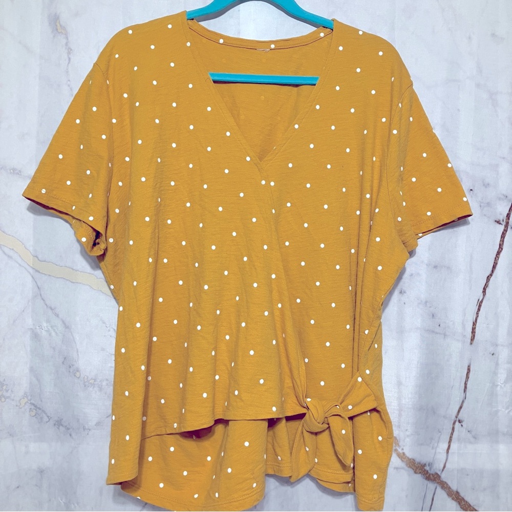 Mustard Yellow Polka Dot Surplice Top 1X